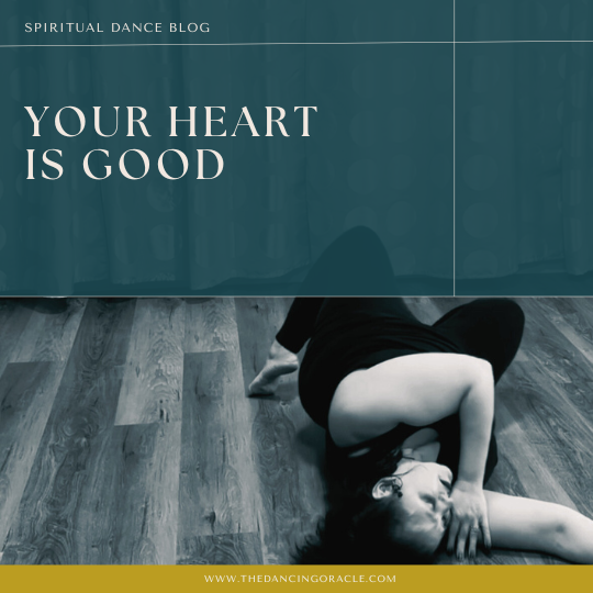 Woman laying on her side on the ground with text that says "your heart is good"